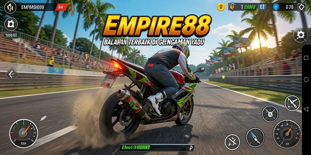 Menampilkan gameplay balapan motor yang mendebarkan dan penuh aksi.