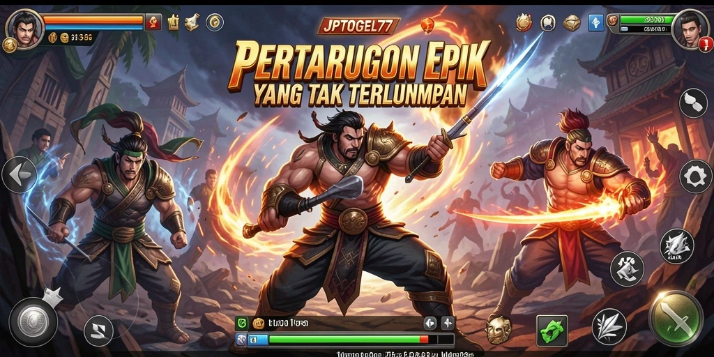 Tampilan gameplay pertarungan yang mendebarkan di JPTOGEL77.