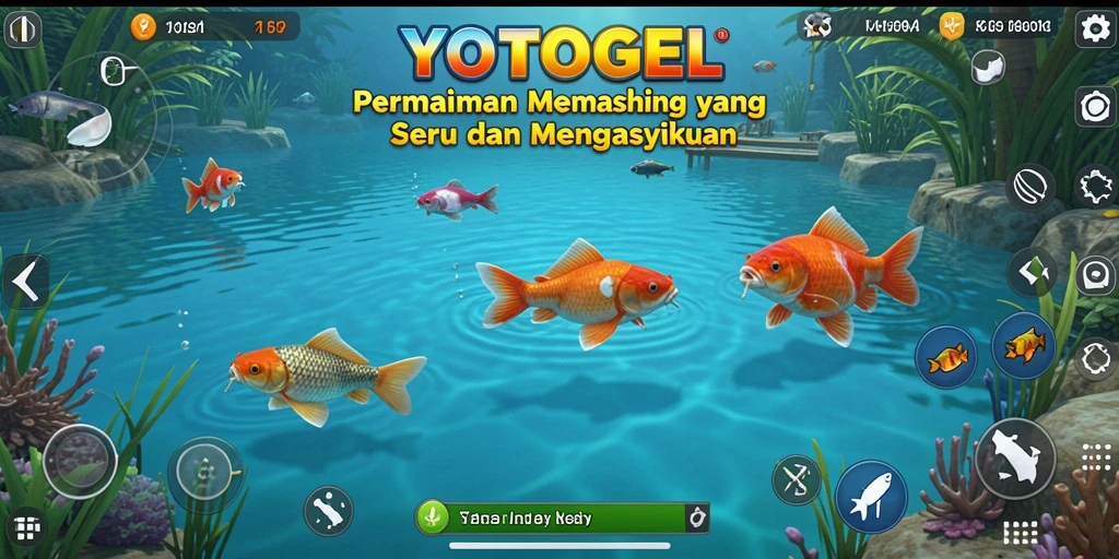 Screenshot gameplay YOTOGEL menampilkan aksi seru memancing di danau.